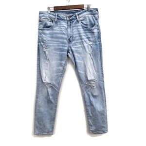 American Eagle Mens Light Wash Distressed Athletic Fit Denim Jeans Size 34x32